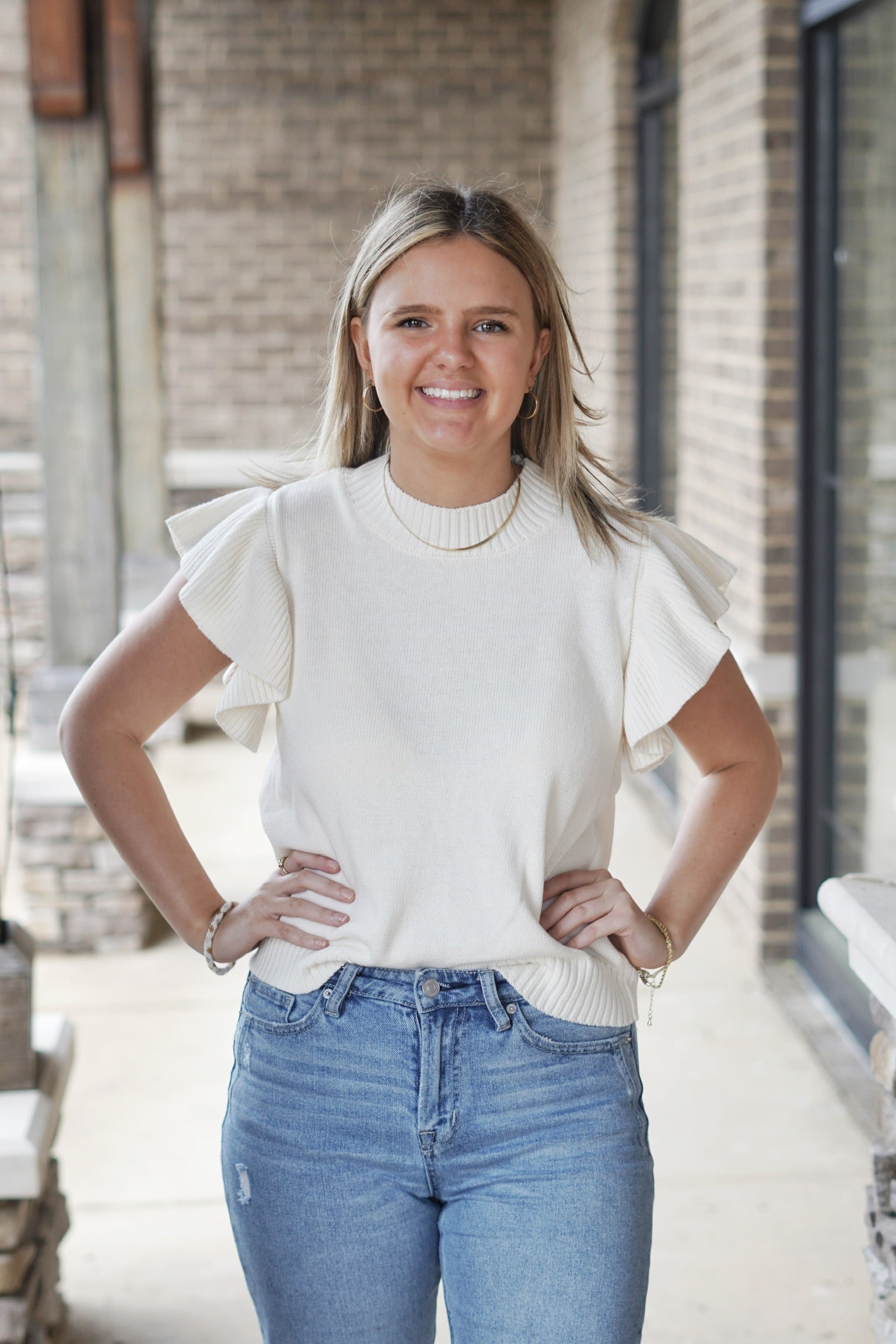 Iris Ivory Ruffle Sleeve Knit Top