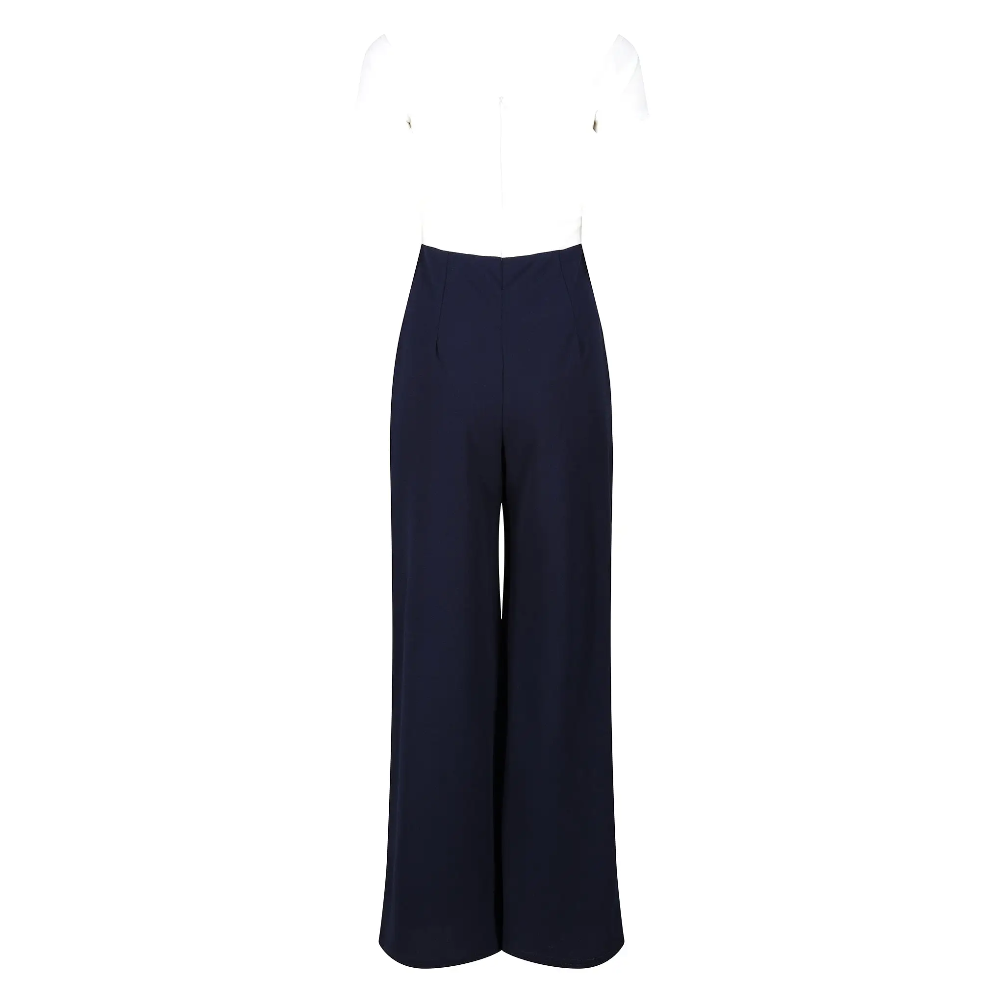 Ivory Bardot Top and Navy Cropped Trouser-suit