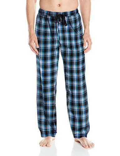 IZOD MEN'S POLY-RAYON YARN-DYE WOVEN SLEEP PANT, BLUE/BLACK PLAID, LARGE