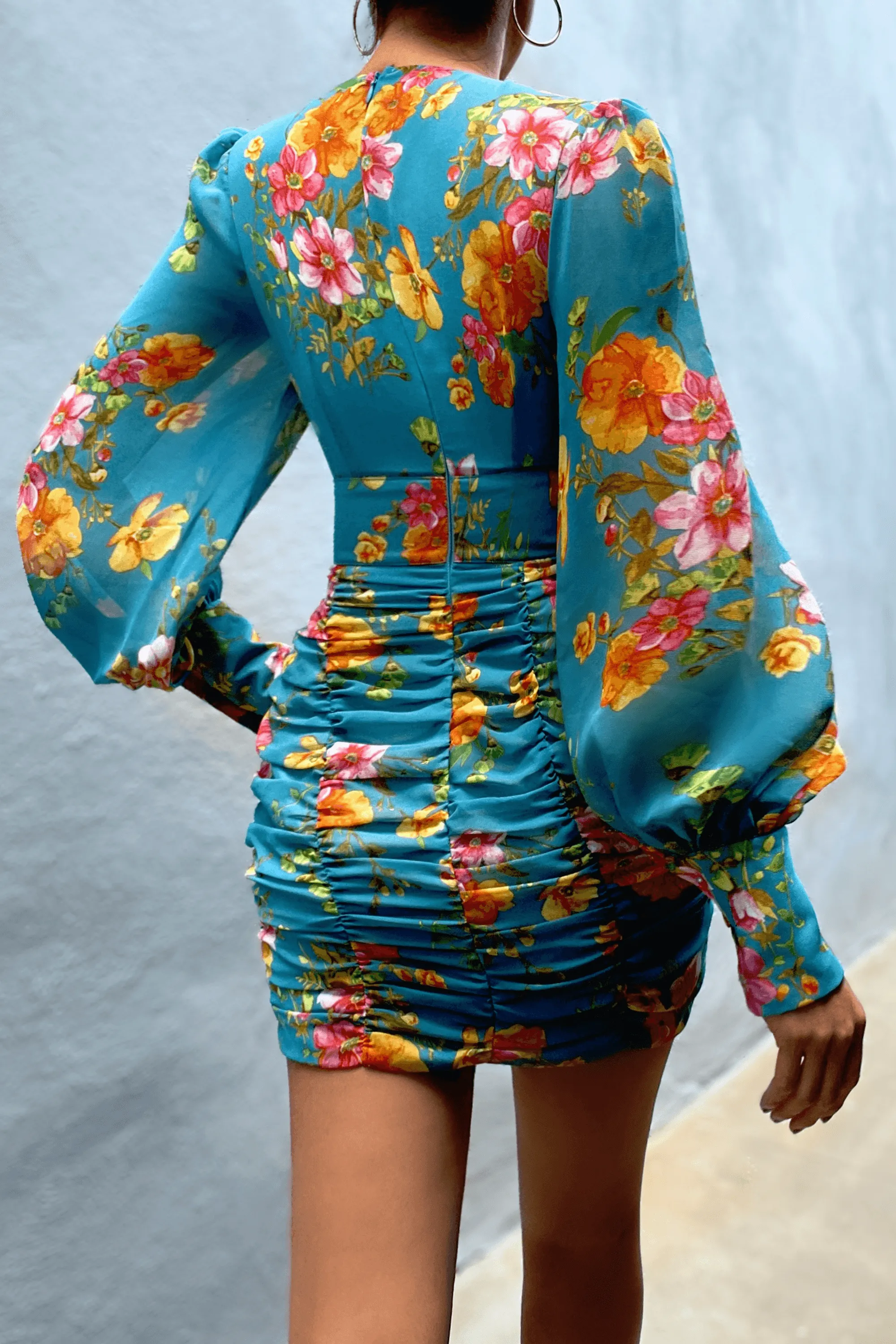 Kim Mini Dress - Aqua Floral