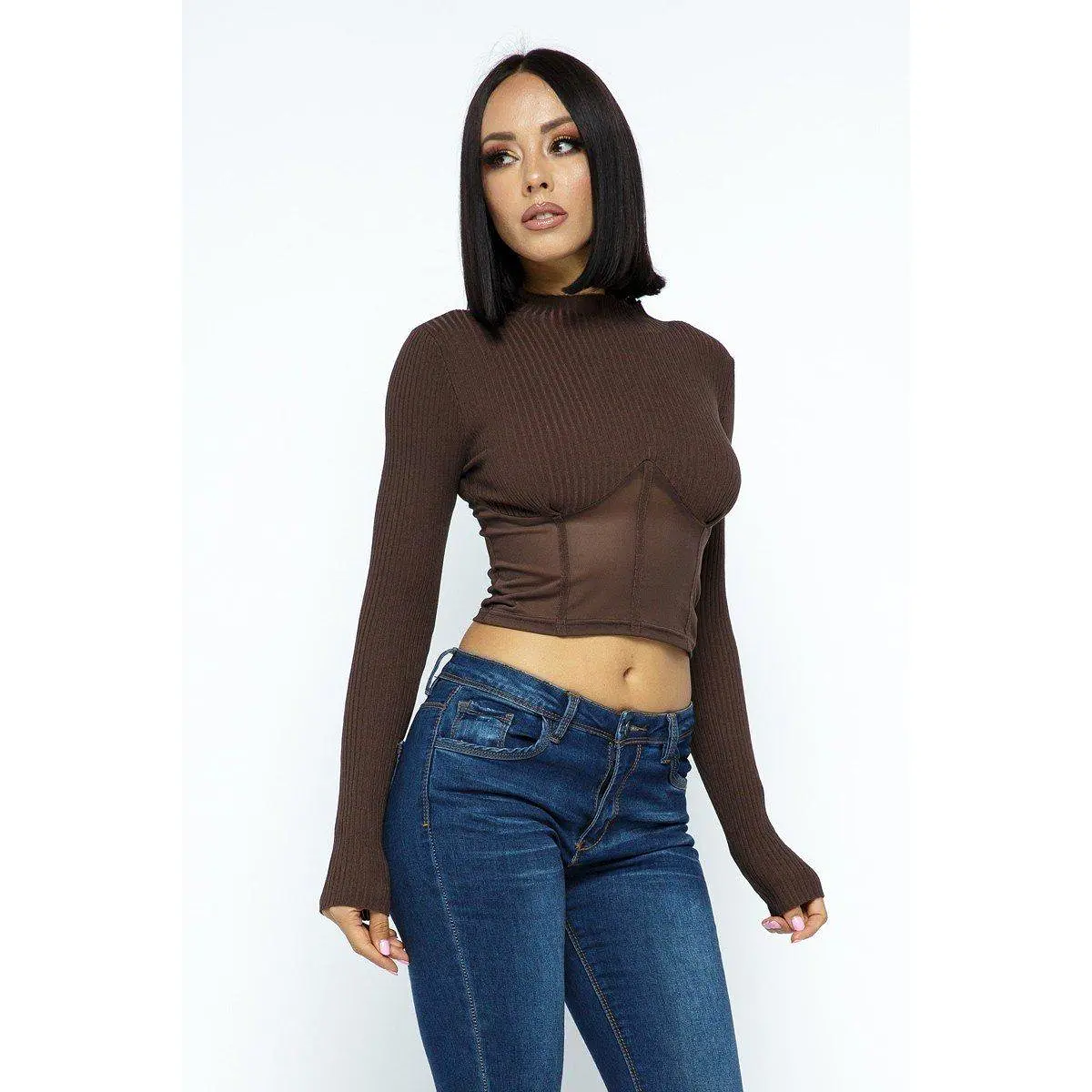 Knit Crop Top With Bottom Mesh