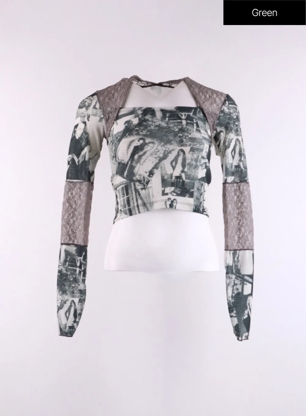 Lace Graphic Printed Crop Top CF407