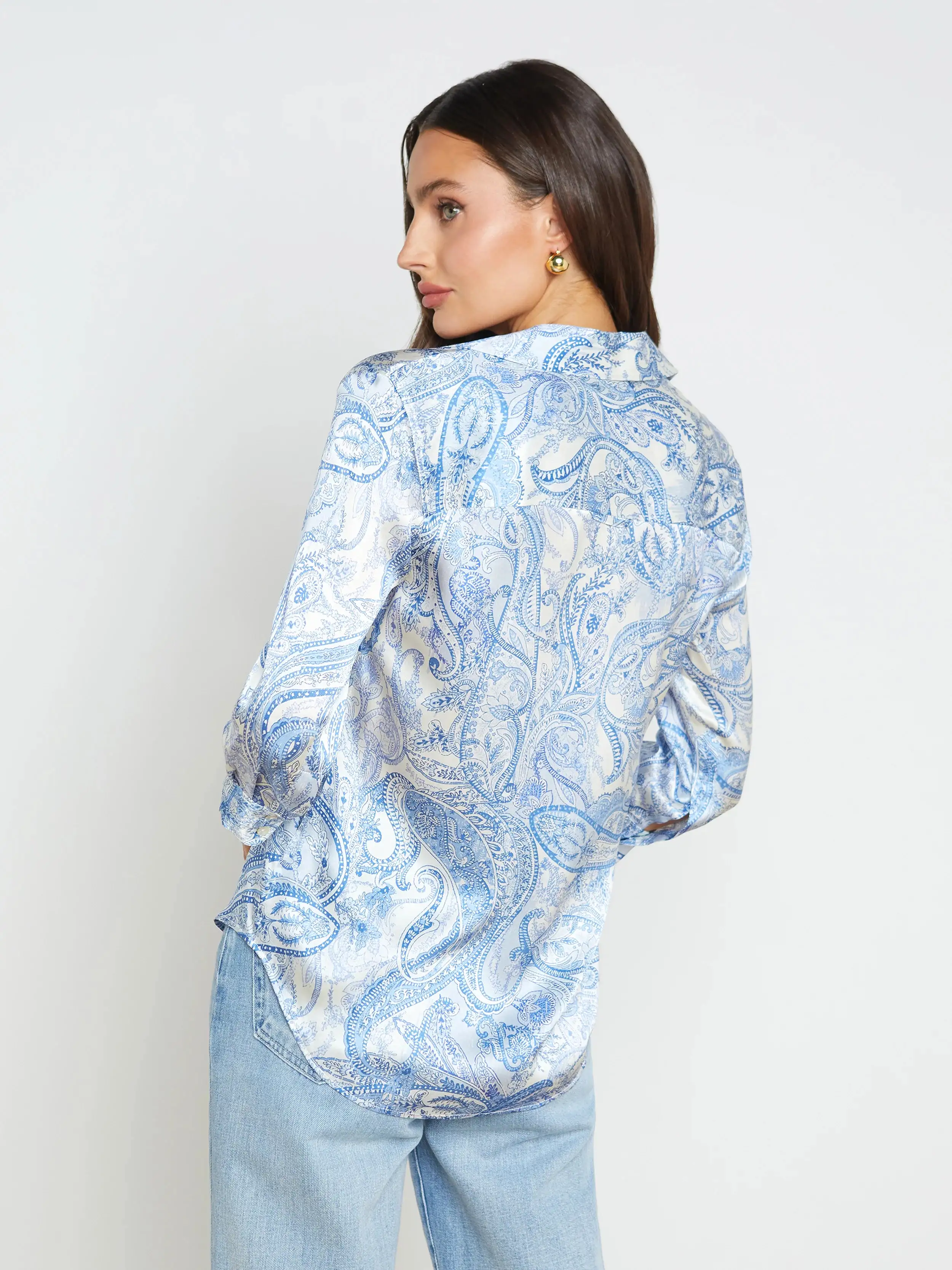 L’agence - Dani Silk Blouse - Ivory/ Blue Decorated Paisley