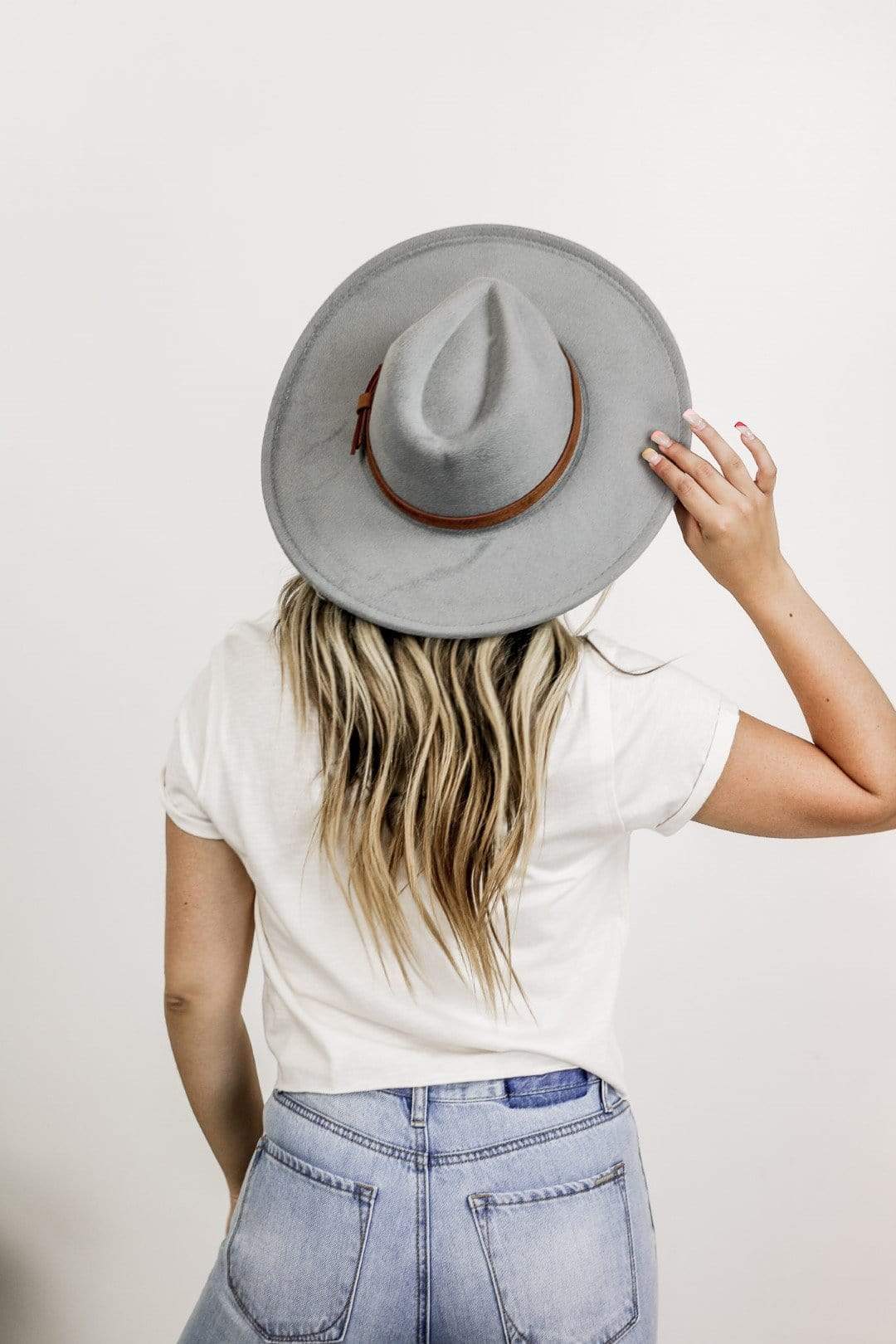 Light Grey Belted Panama Hat