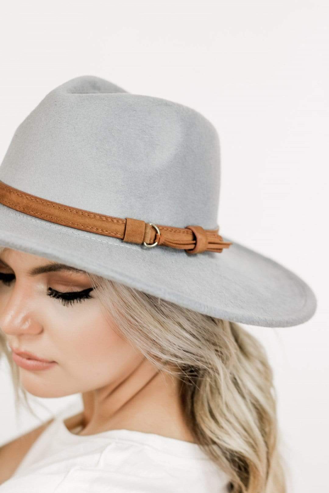 Light Grey Belted Panama Hat