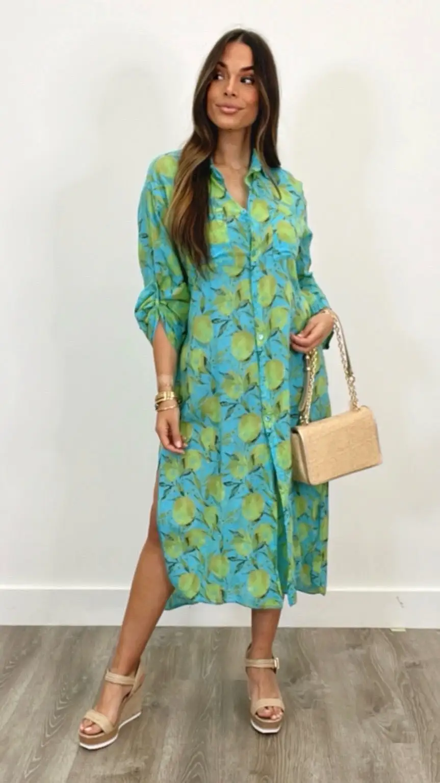 Limoncello Aqua Lemon Print Dress