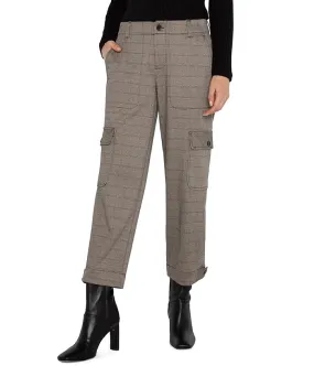 Liverpool Los Angeles Utility Mid-Rise Crop With Tab Hem & Cargo Pockets Plaid Jacquard Knit