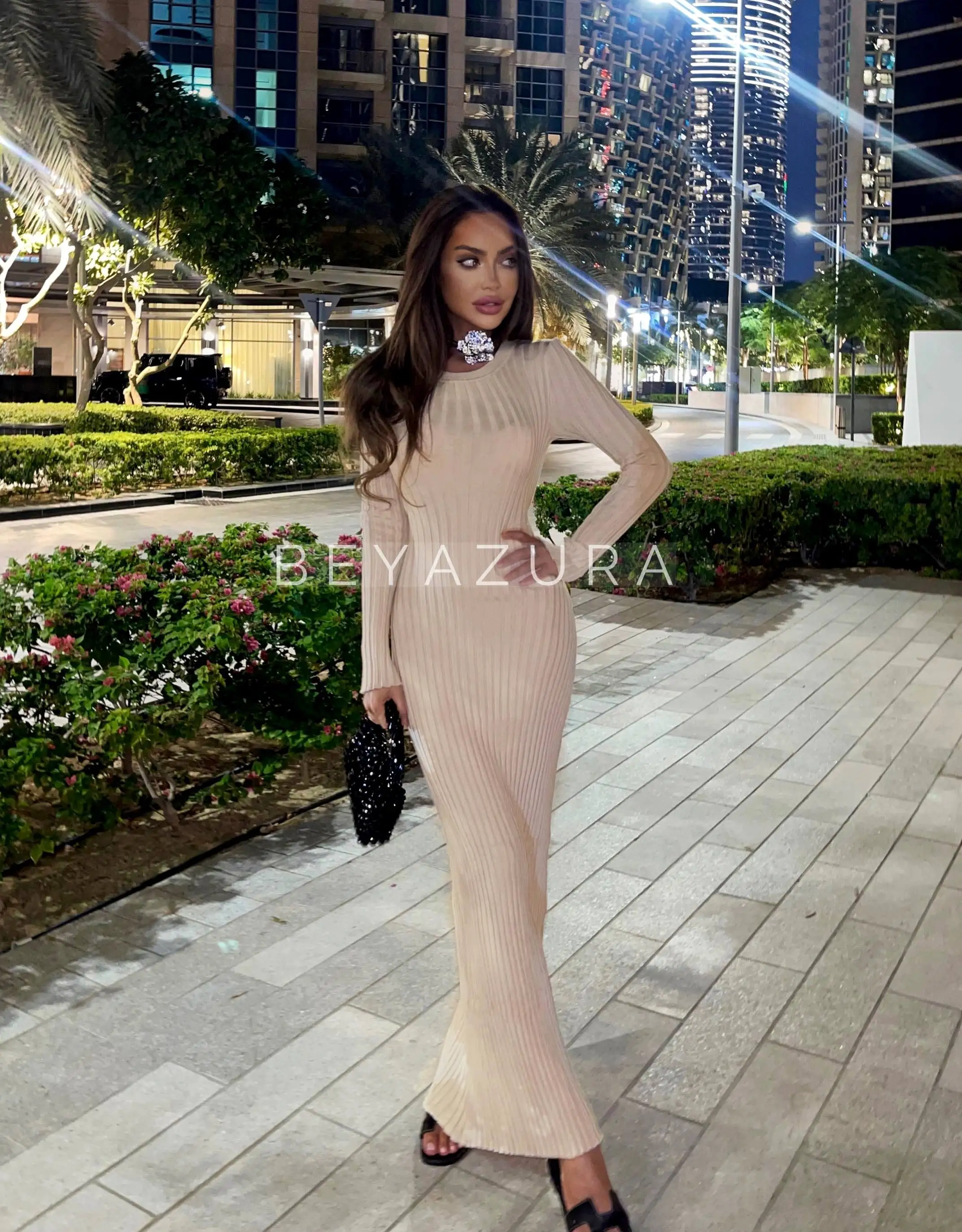 Long Sleeve Knitted Long Maxi Dress