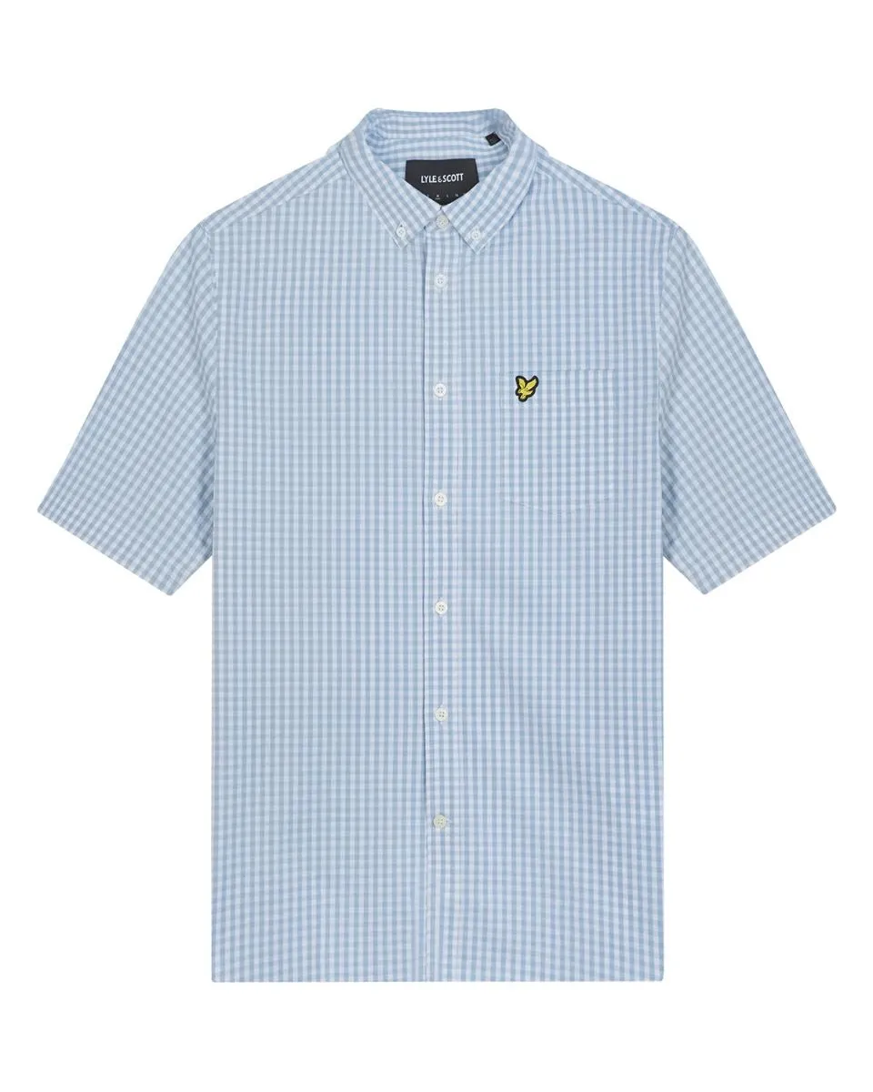 Lyle & Scott Gingham Check Short Sleeve Shirt Light Blue/White