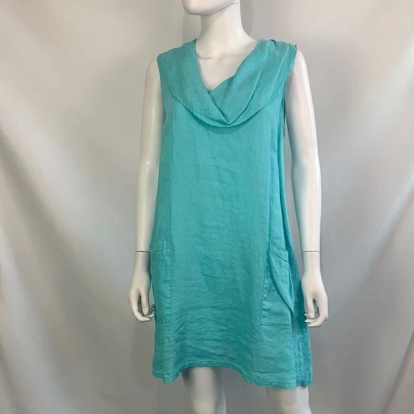 MatchPoint NWT aqua linen drape neck dress