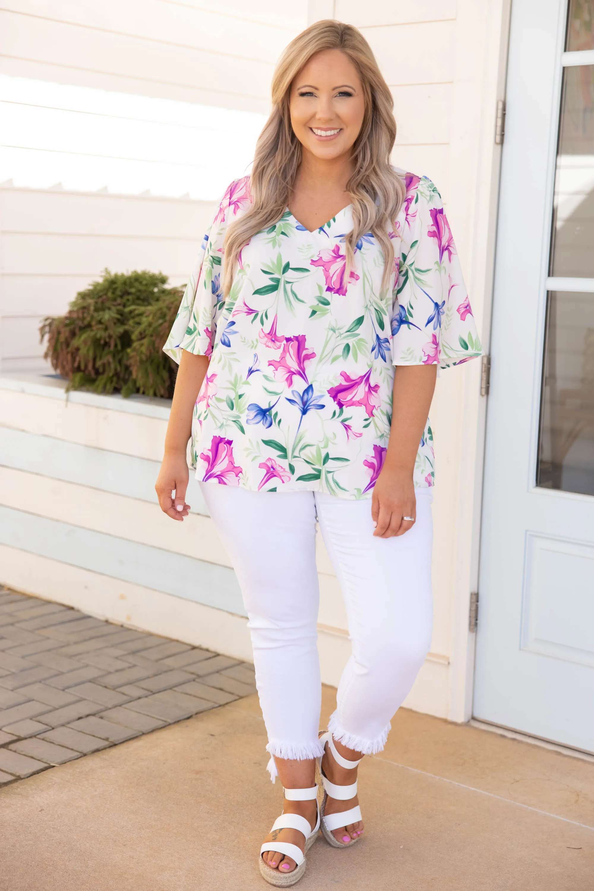 Maui Sunset Top, Ivory Multi