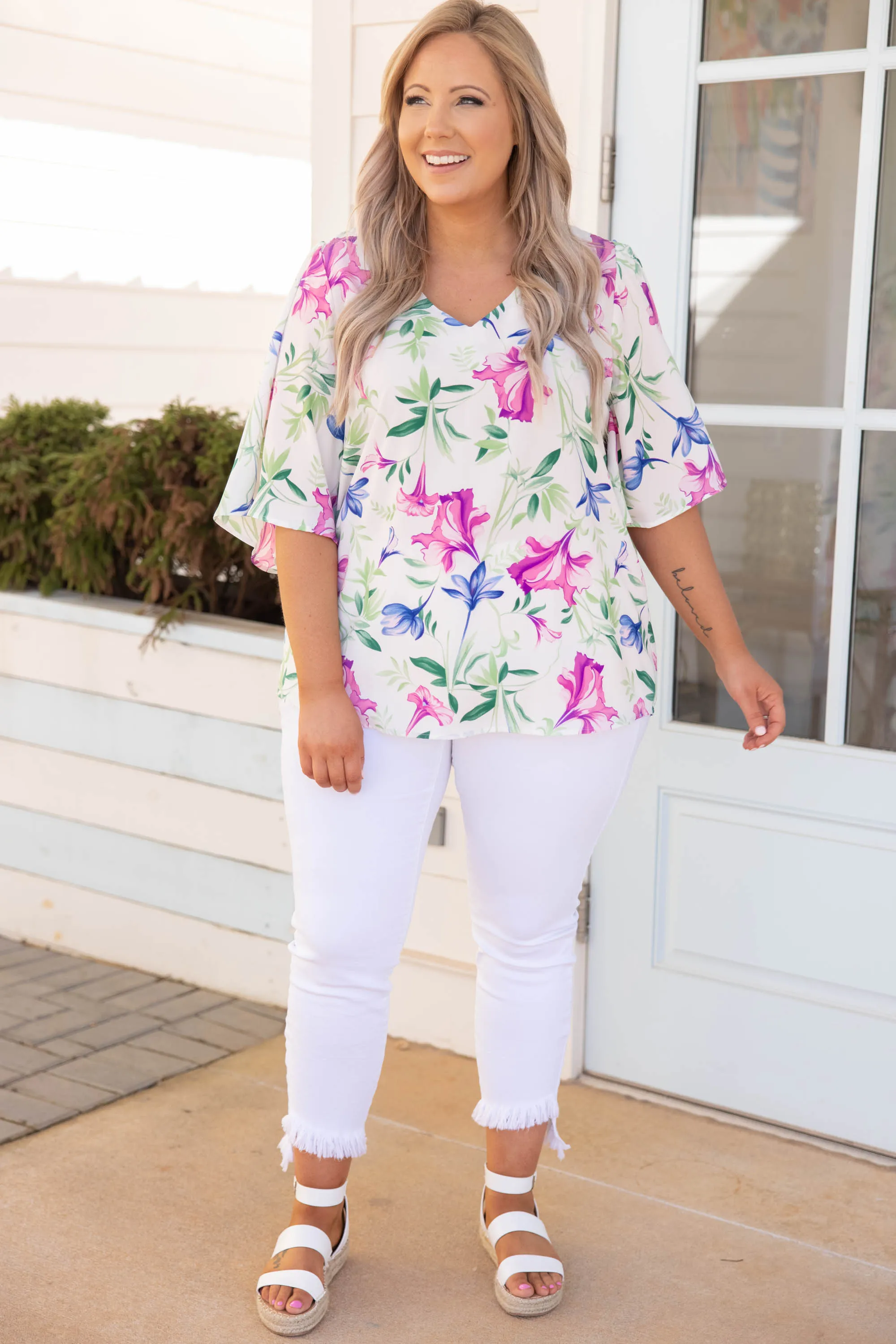 Maui Sunset Top, Ivory Multi