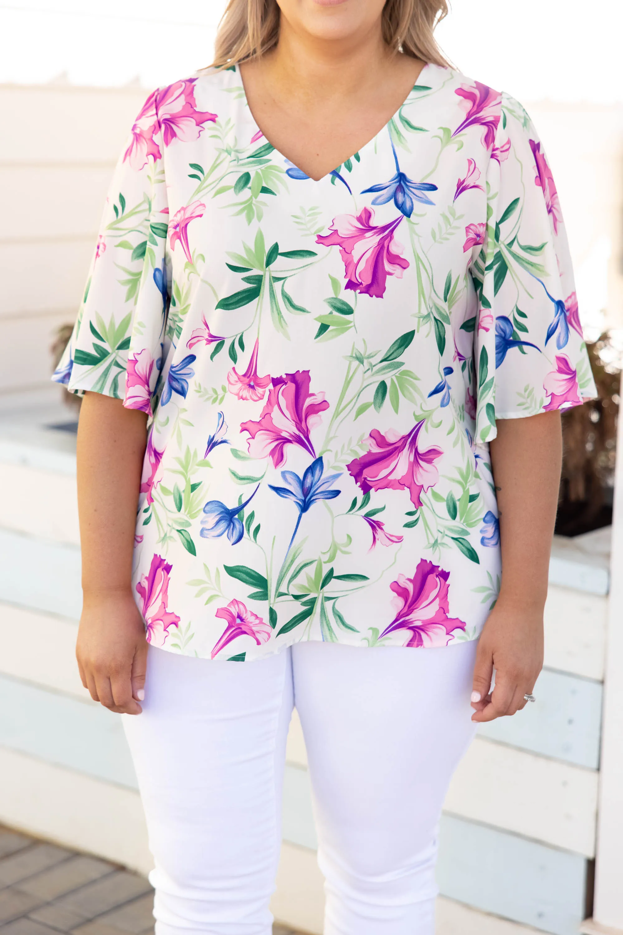 Maui Sunset Top, Ivory Multi