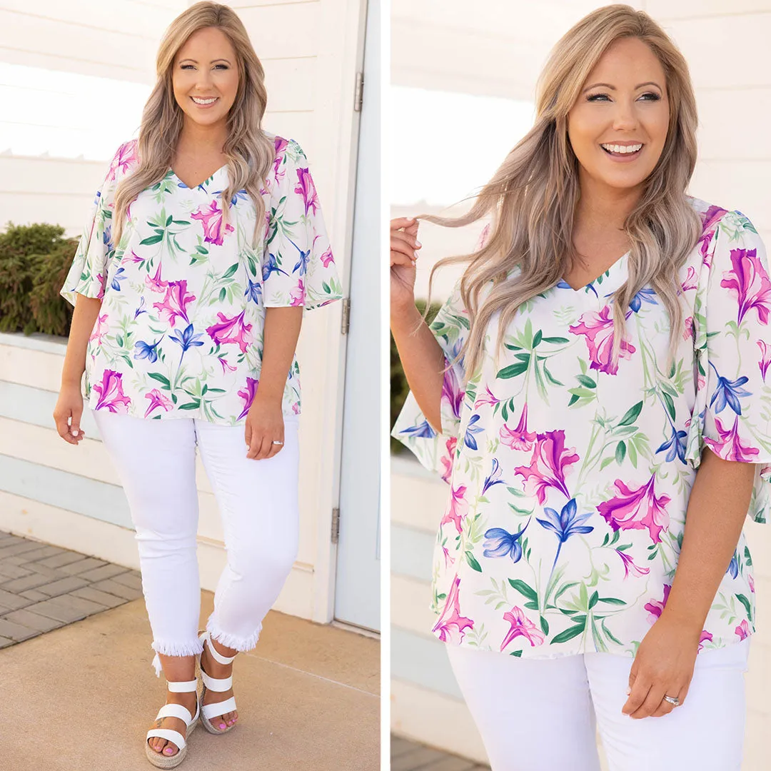 Maui Sunset Top, Ivory Multi