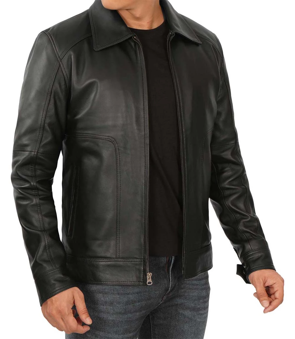 Men's Black Harrington Vintage Leather Jacket