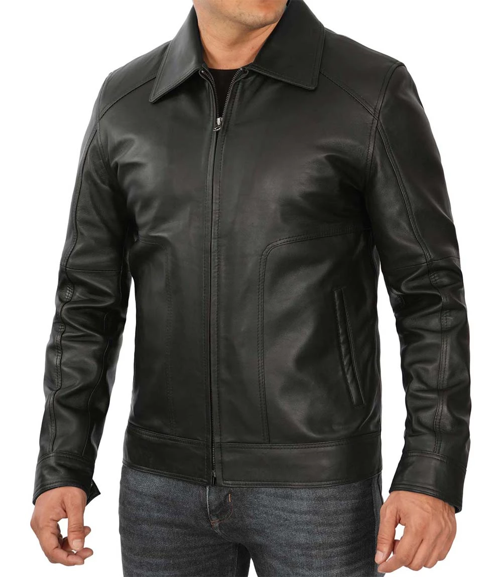 Men's Black Harrington Vintage Leather Jacket