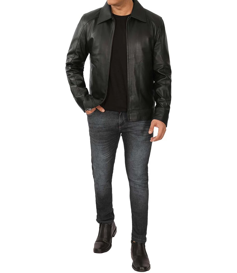 Men's Black Harrington Vintage Leather Jacket