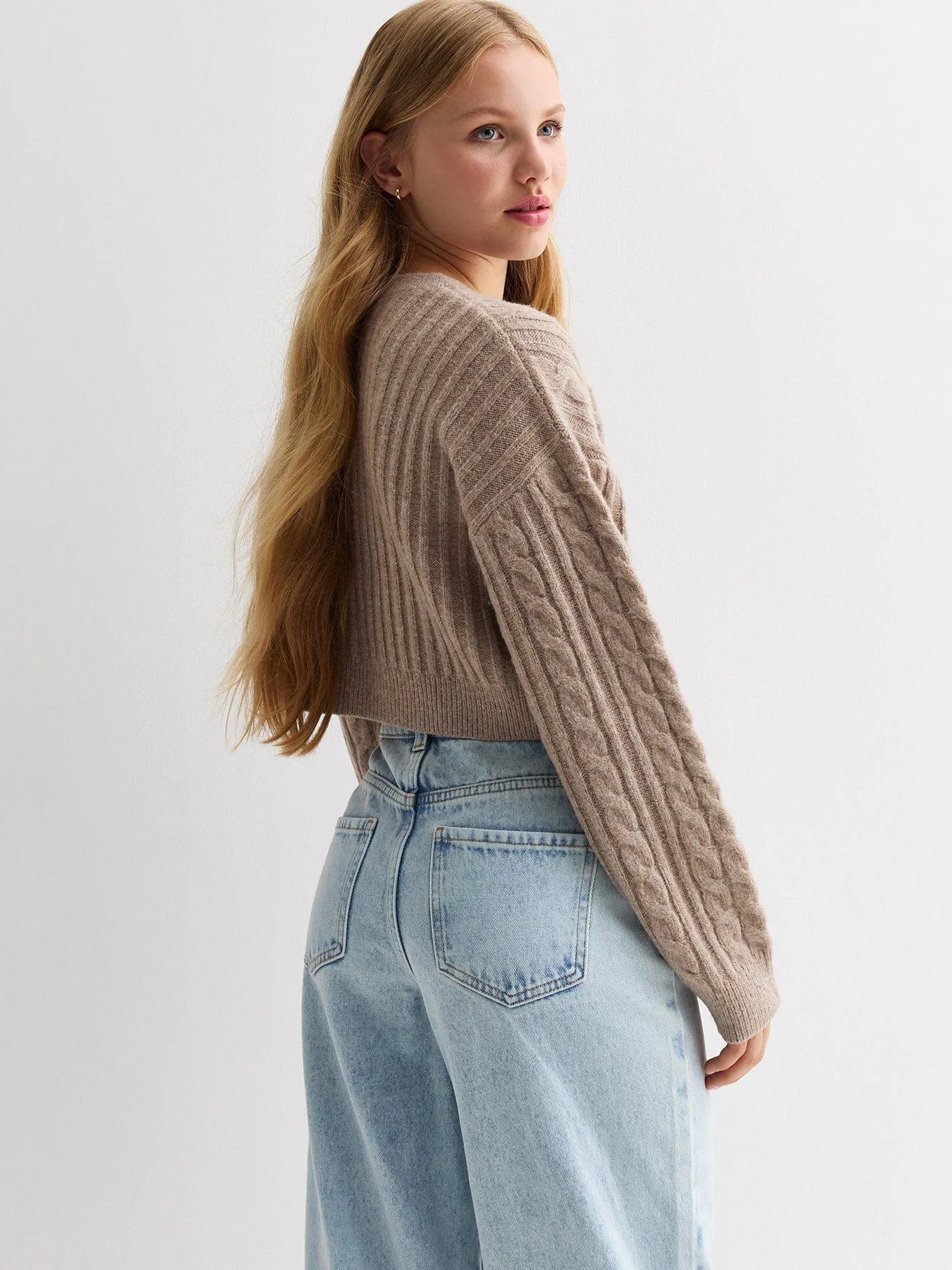 New Look 915 Girls Light Brown Cable Knit Crop Jumper