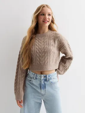 New Look 915 Girls Light Brown Cable Knit Crop Jumper