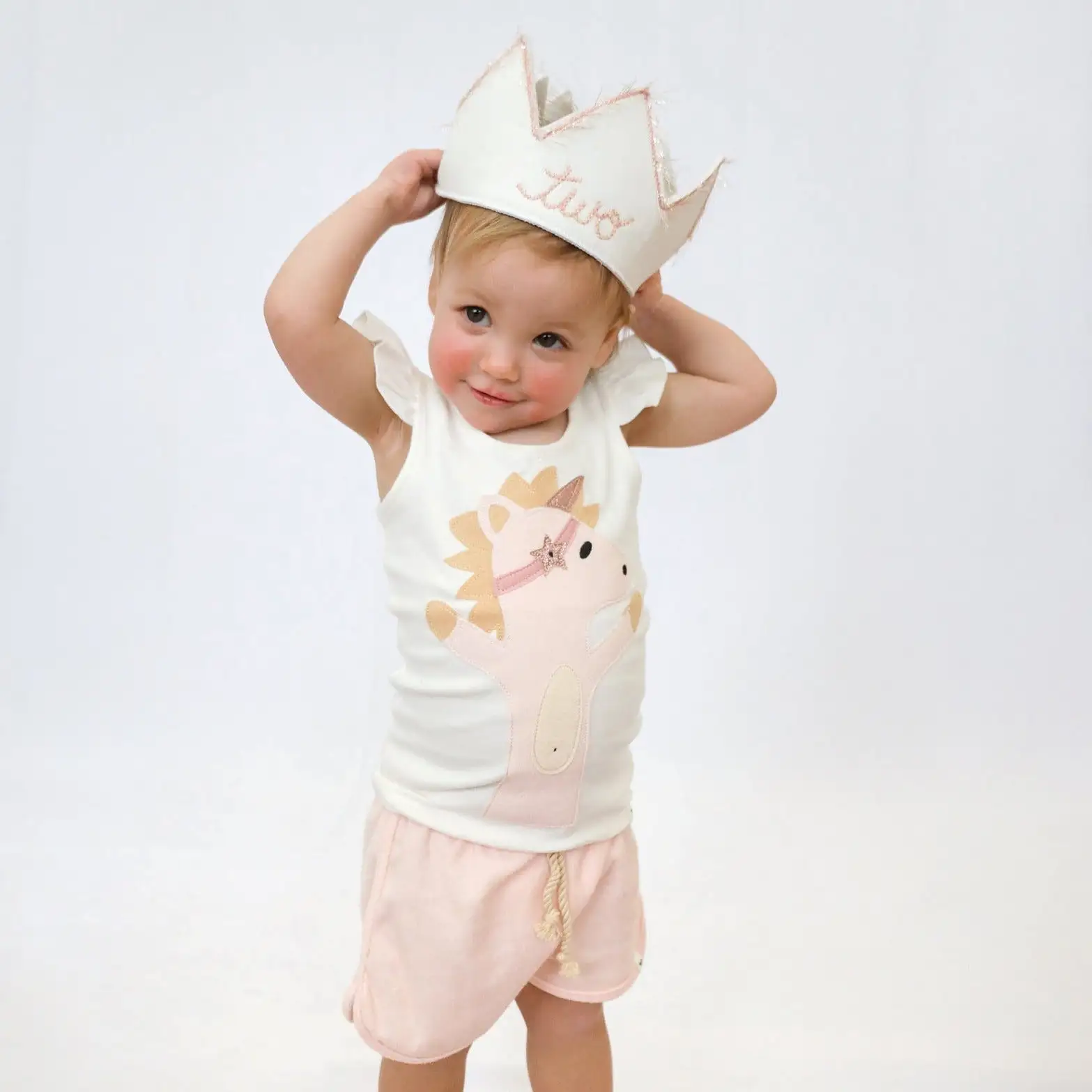 oh baby! Baby Rib Flutter Sleeve Tank - Unicorn Terry Applique - Cream