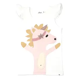 oh baby! Baby Rib Flutter Sleeve Tank - Unicorn Terry Applique - Cream