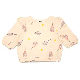 oh baby! Cotton Terry Puff Sleeve Boxy - Tennis Print - Natural