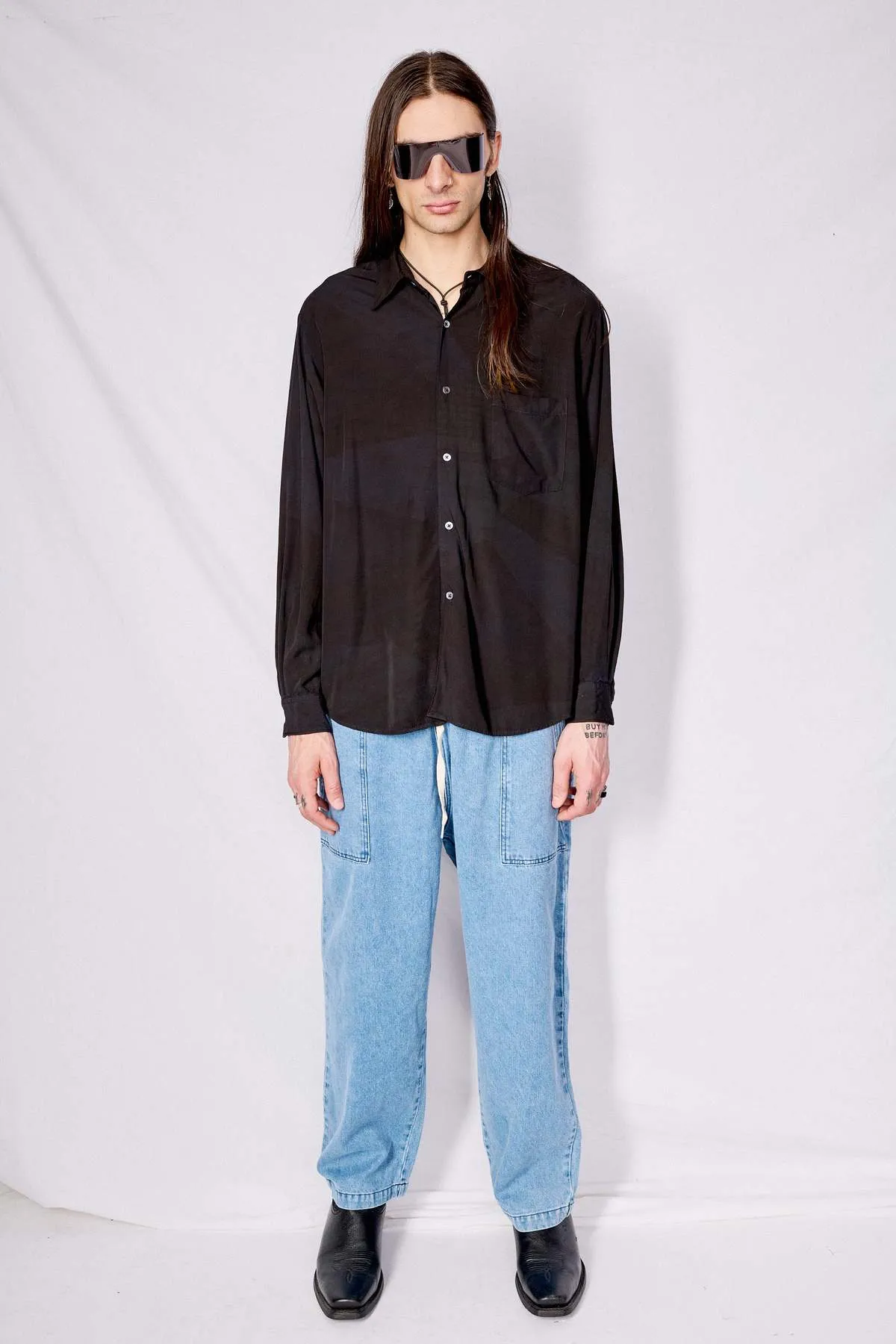 Overdyed Rayon Classic Shirt - Black