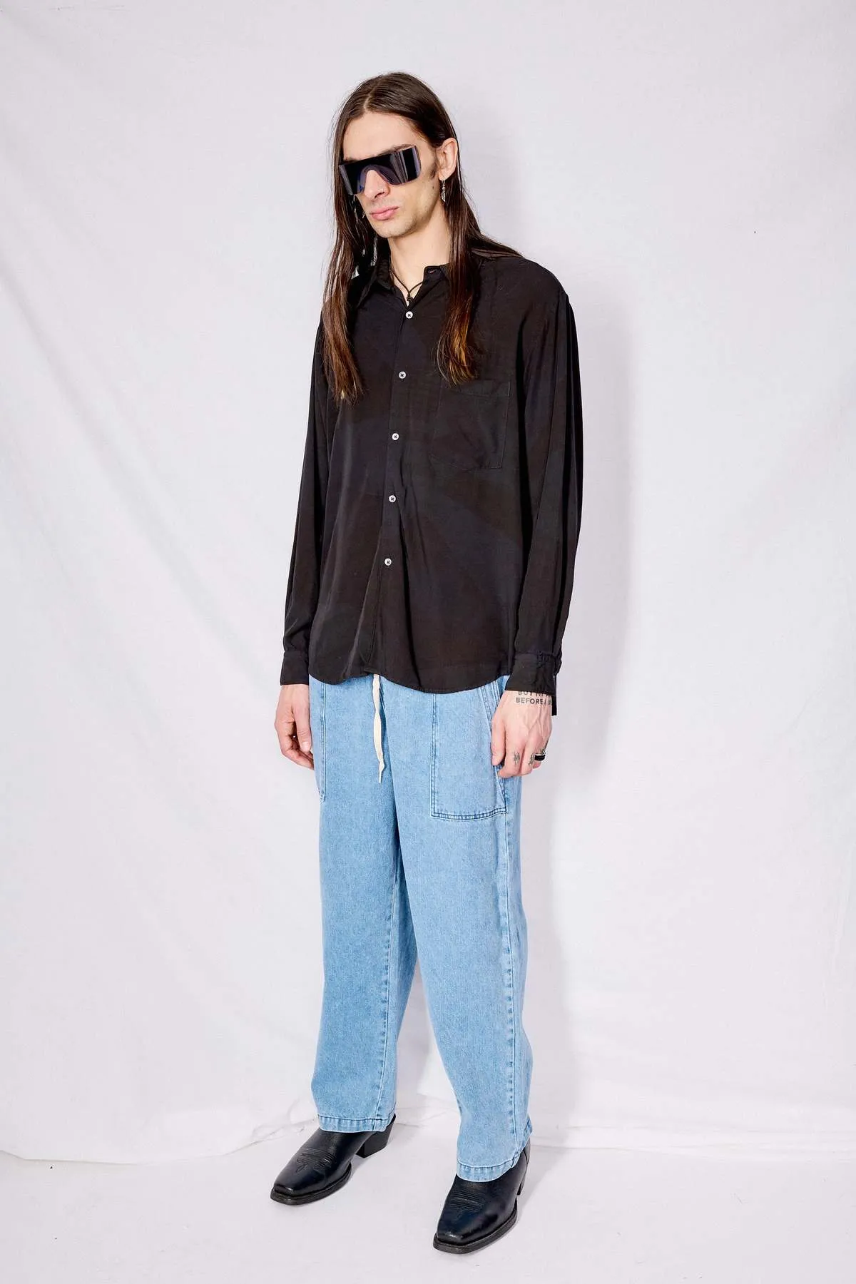 Overdyed Rayon Classic Shirt - Black