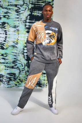 Oversized Spliced Graphic Sweater Tracksuit