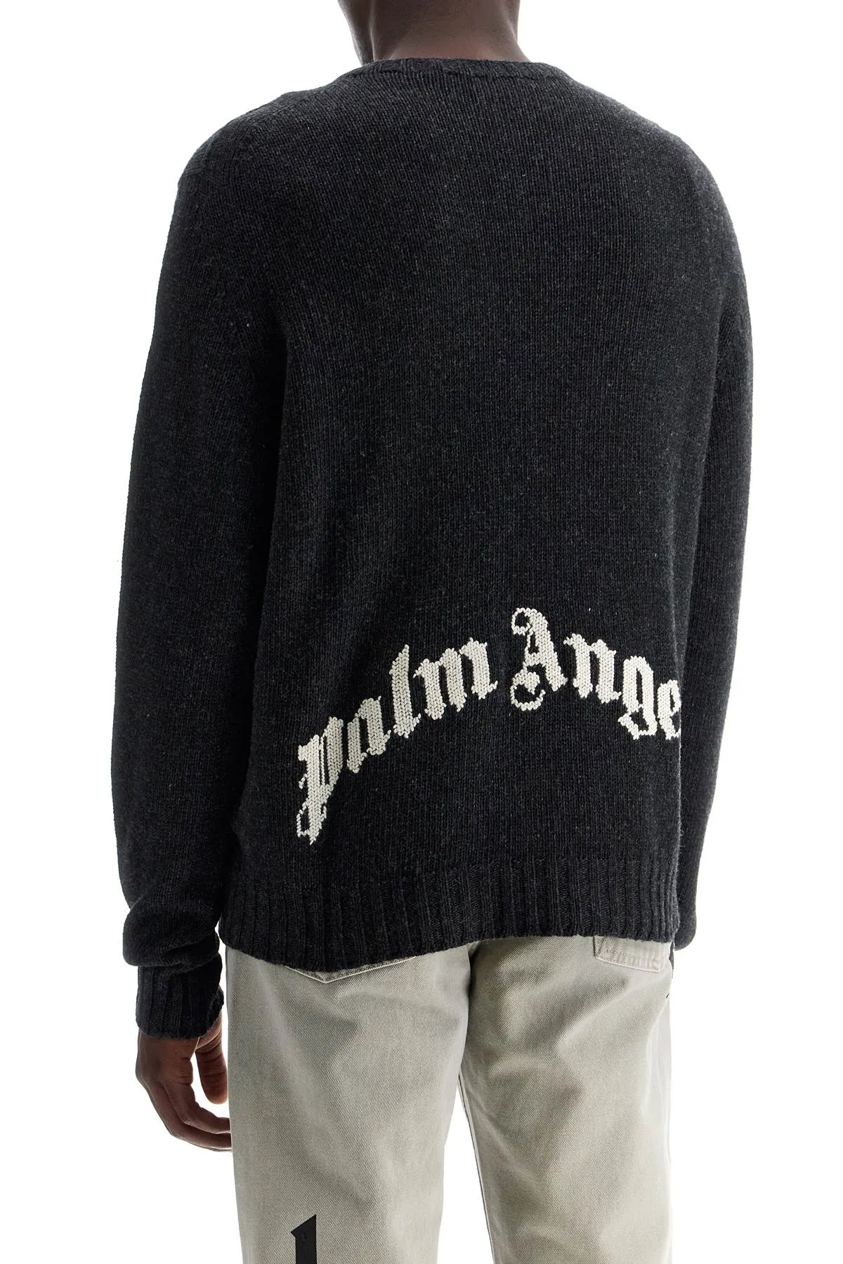 Palm Angels Curved Logo Pullover Sweater   Grey