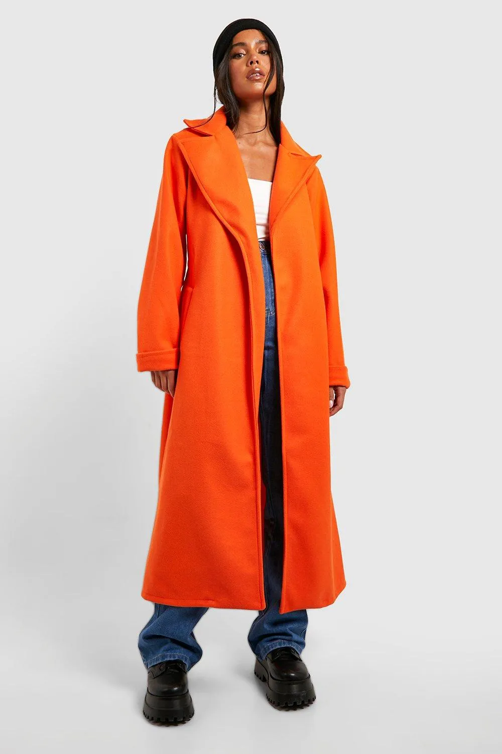 Petite Oversized Belted Wool Look Coat