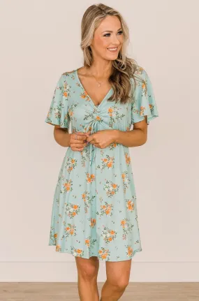 Picking Daisies Floral Dress- Aqua Blue