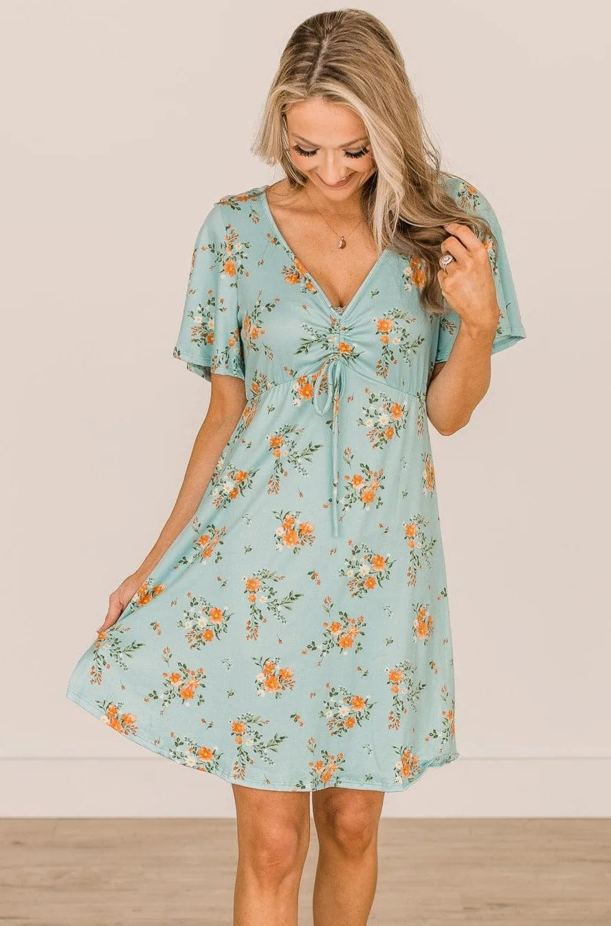 Picking Daisies Floral Dress- Aqua Blue