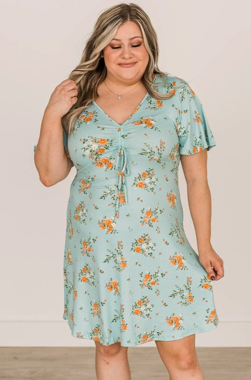 Picking Daisies Floral Dress- Aqua Blue