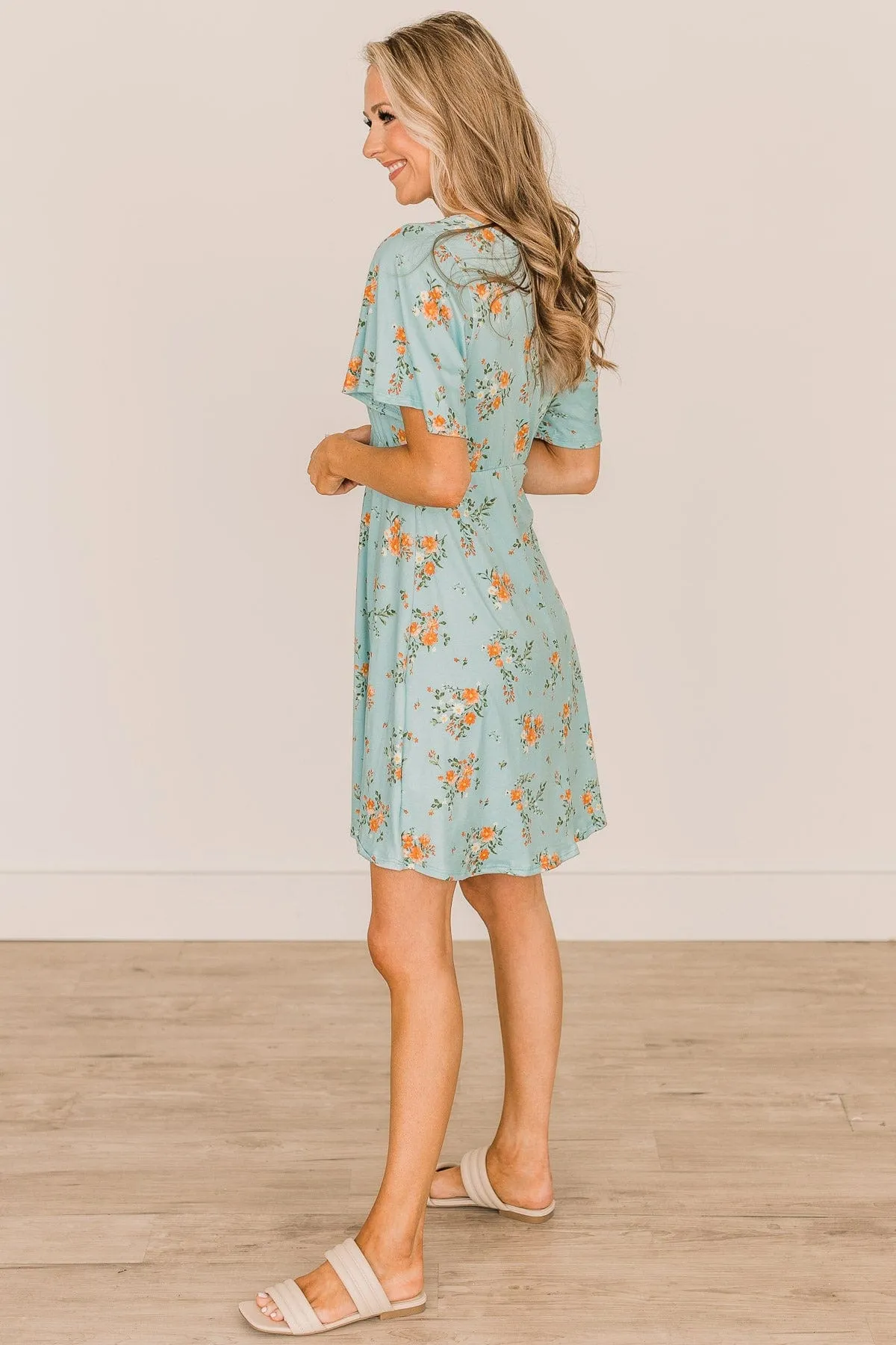 Picking Daisies Floral Dress- Aqua Blue