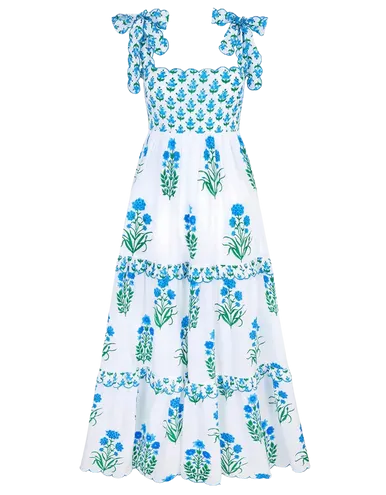 Pink City Prints Athens Dress, Aqua Botanical