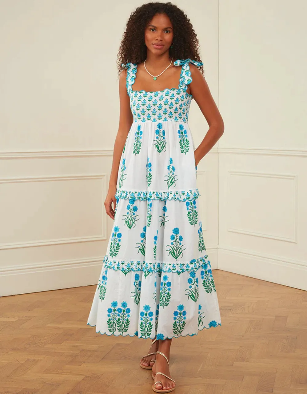 Pink City Prints Athens Dress, Aqua Botanical