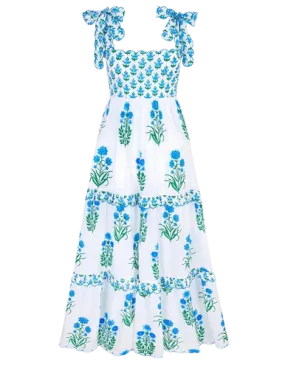 Pink City Prints Athens Dress, Aqua Botanical