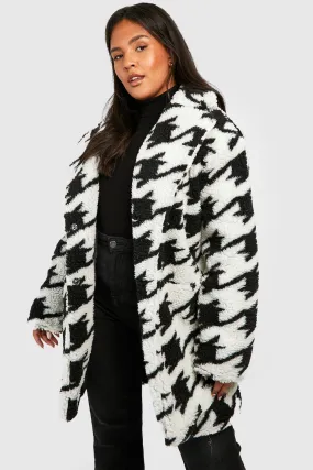 Plus Dogtooth Teddy Fur Coat