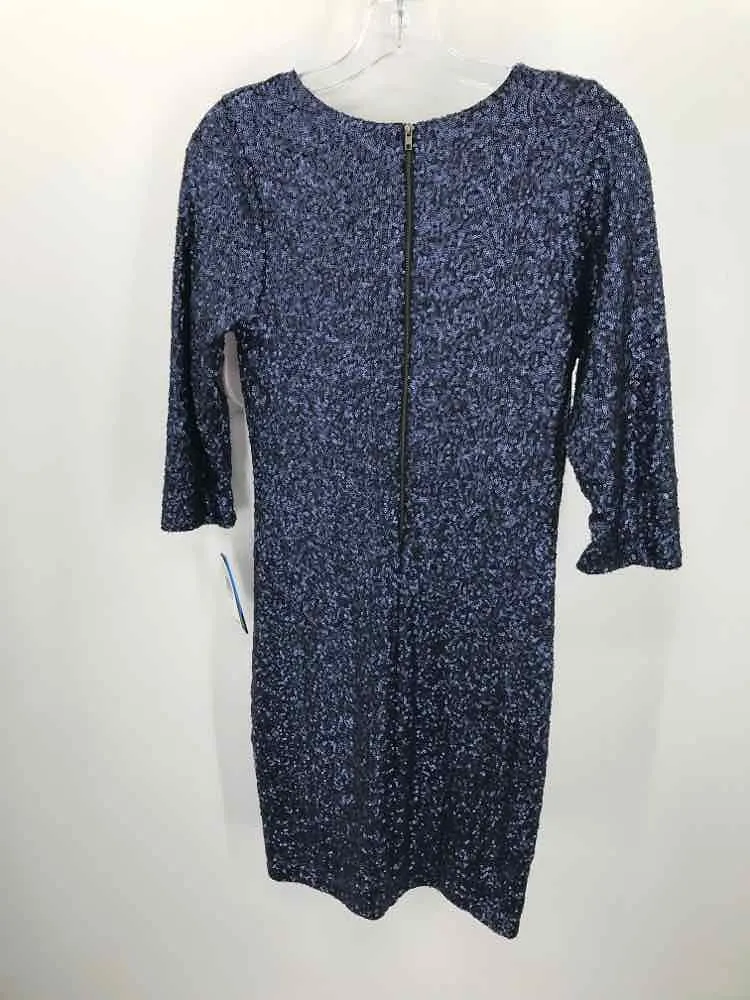 Pre-Owned Aqua Navy Size Large Sequin Knee Length Long Sleeve Dress