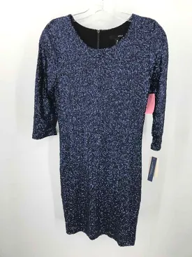 Pre-Owned Aqua Navy Size Large Sequin Knee Length Long Sleeve Dress