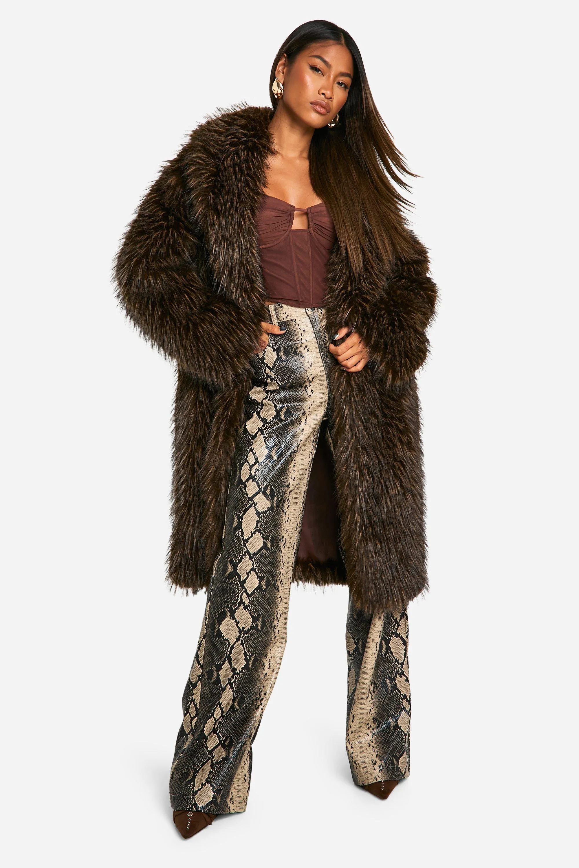 Premium Vintage Look Faux Fur Midaxi Coat