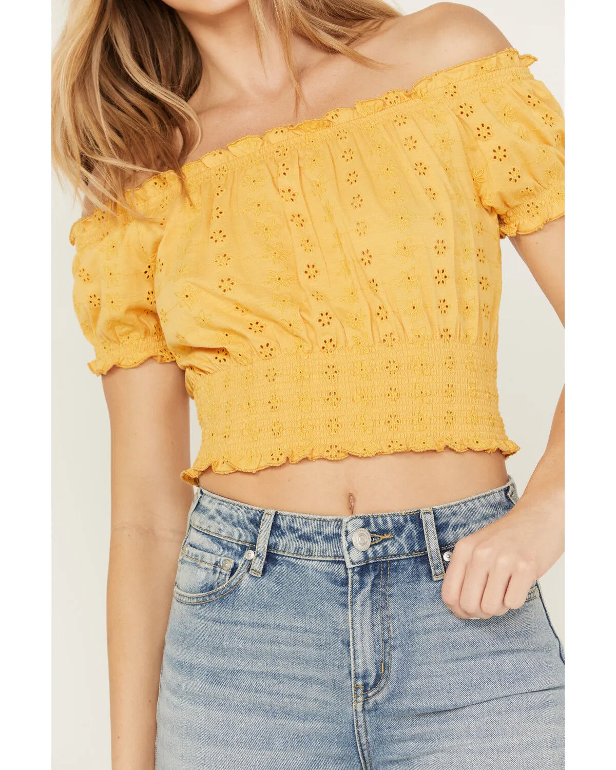 Product Name:  Cleo + Wolf Women's Knit Eyelet Smocked Crop Top