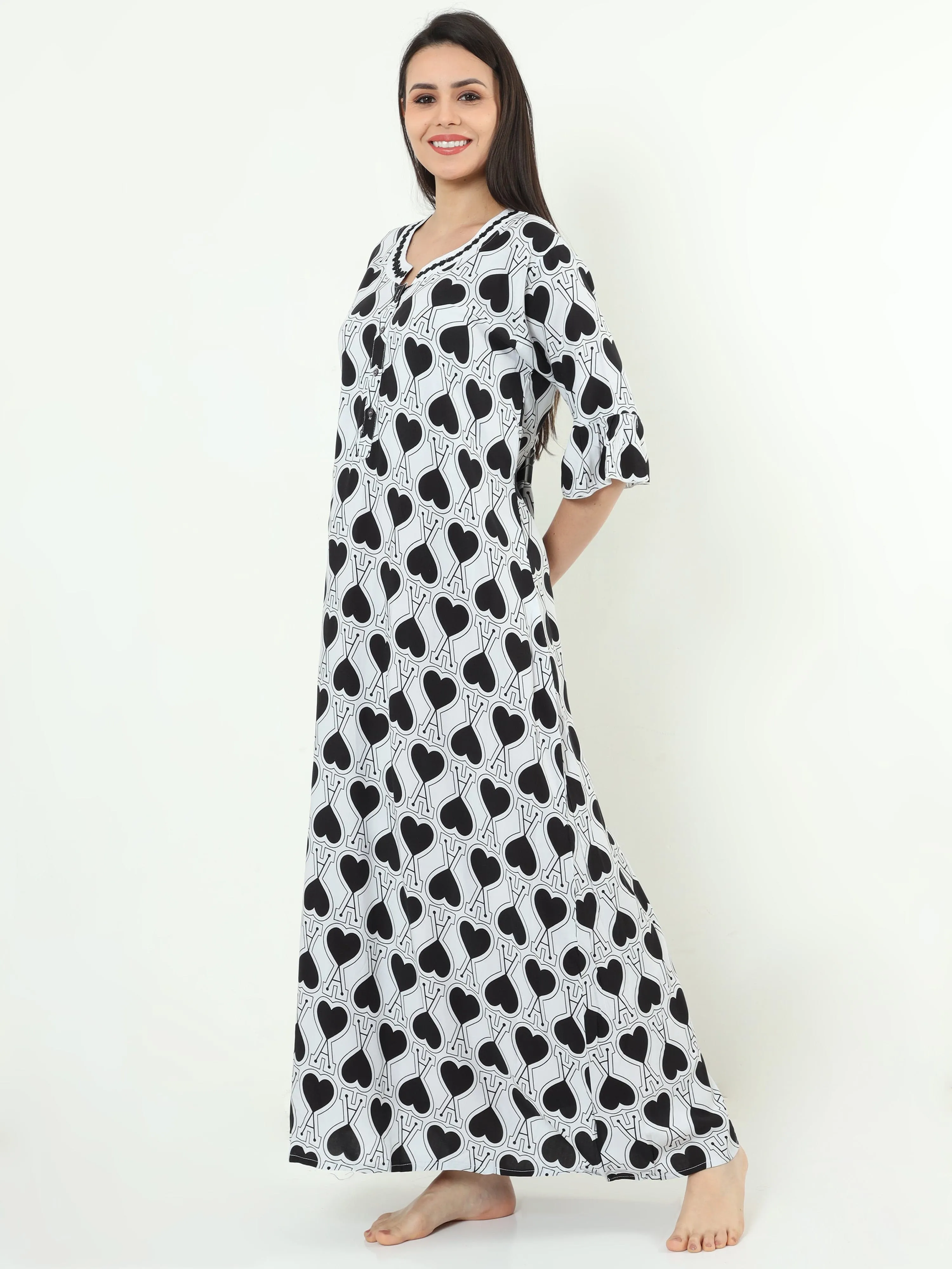 Rayon Designer Nighty | White & Black