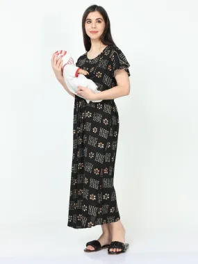 Rayon Maternity Feeding Dress Black