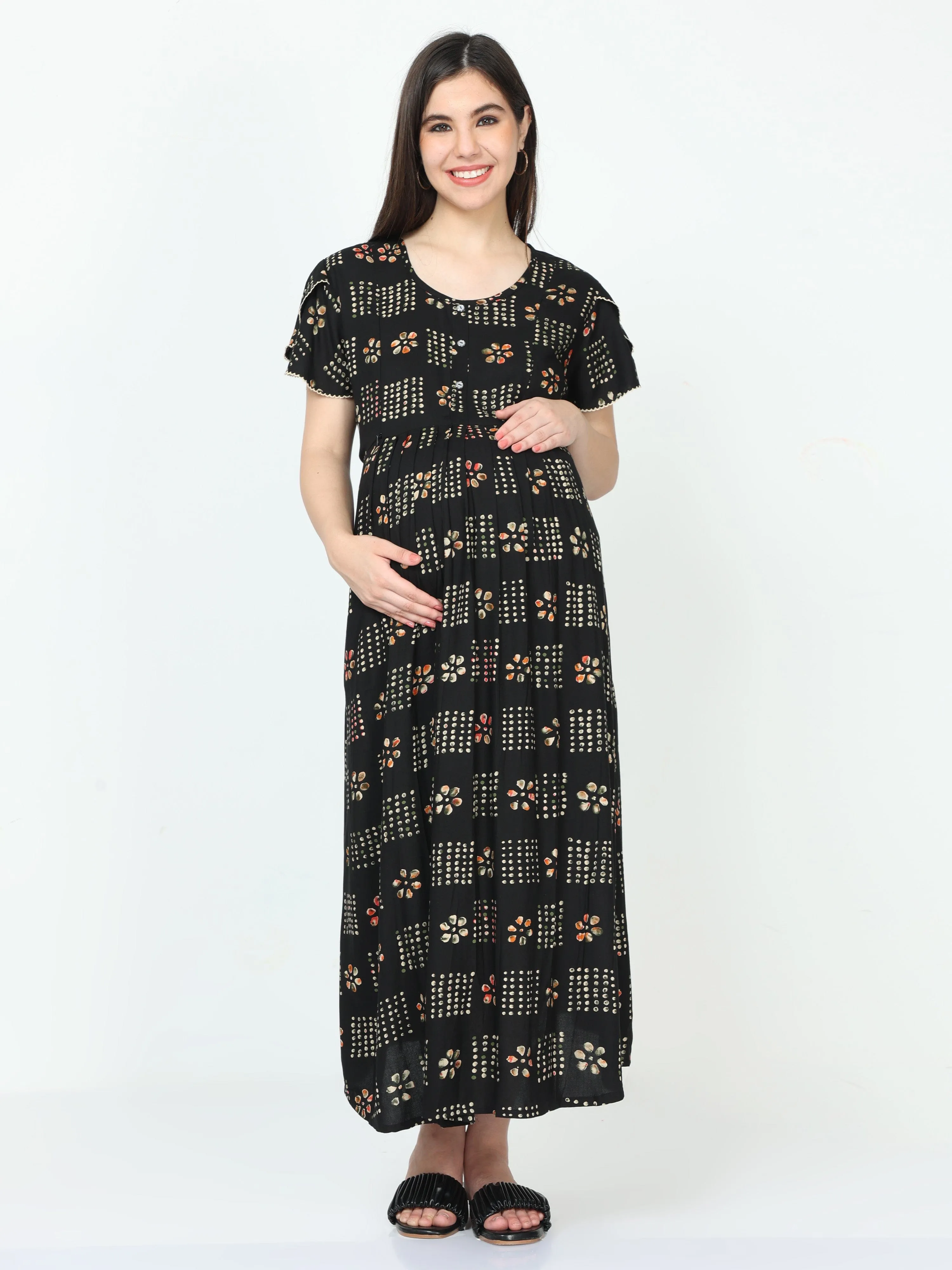 Rayon Maternity Feeding Dress Black