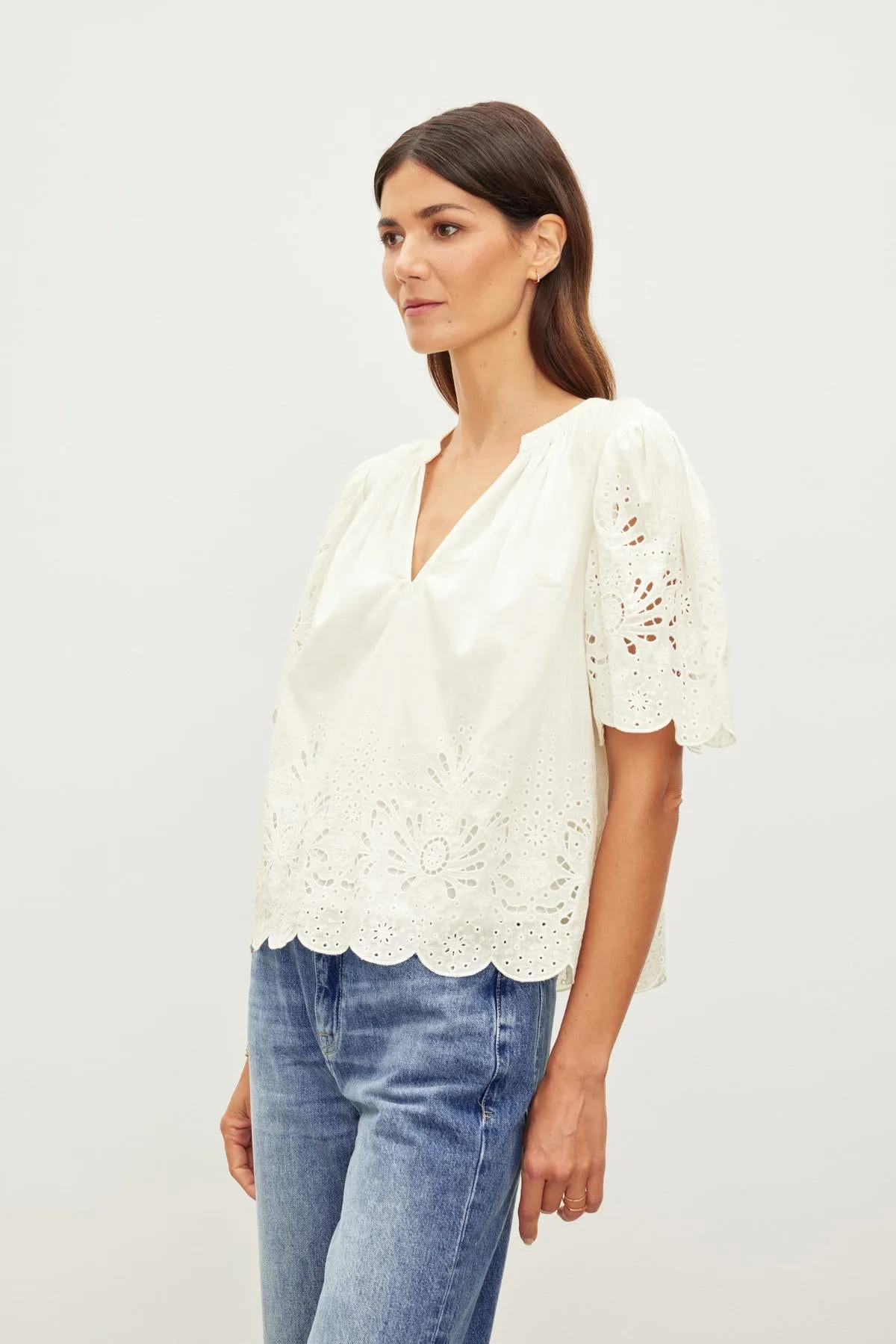 RAZI EMBROIDERED COTTON LACE TOP