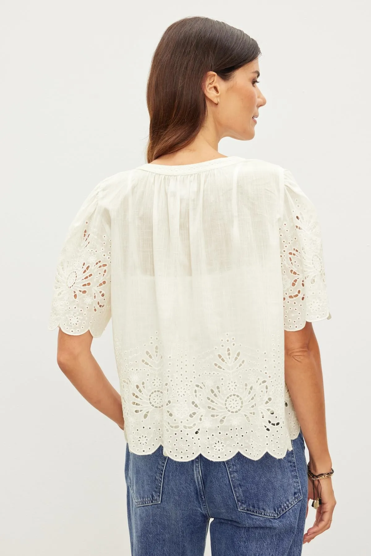 RAZI EMBROIDERED COTTON LACE TOP