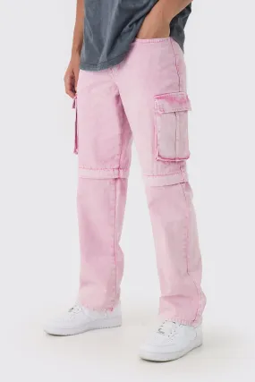 Relaxed Acid Wash Zip Off Twill Cargo Trousers