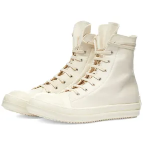 Rick Owens DRKSHDW Sneaks Cotton Nylon Logo Hi Top SneakerNatural & Milk